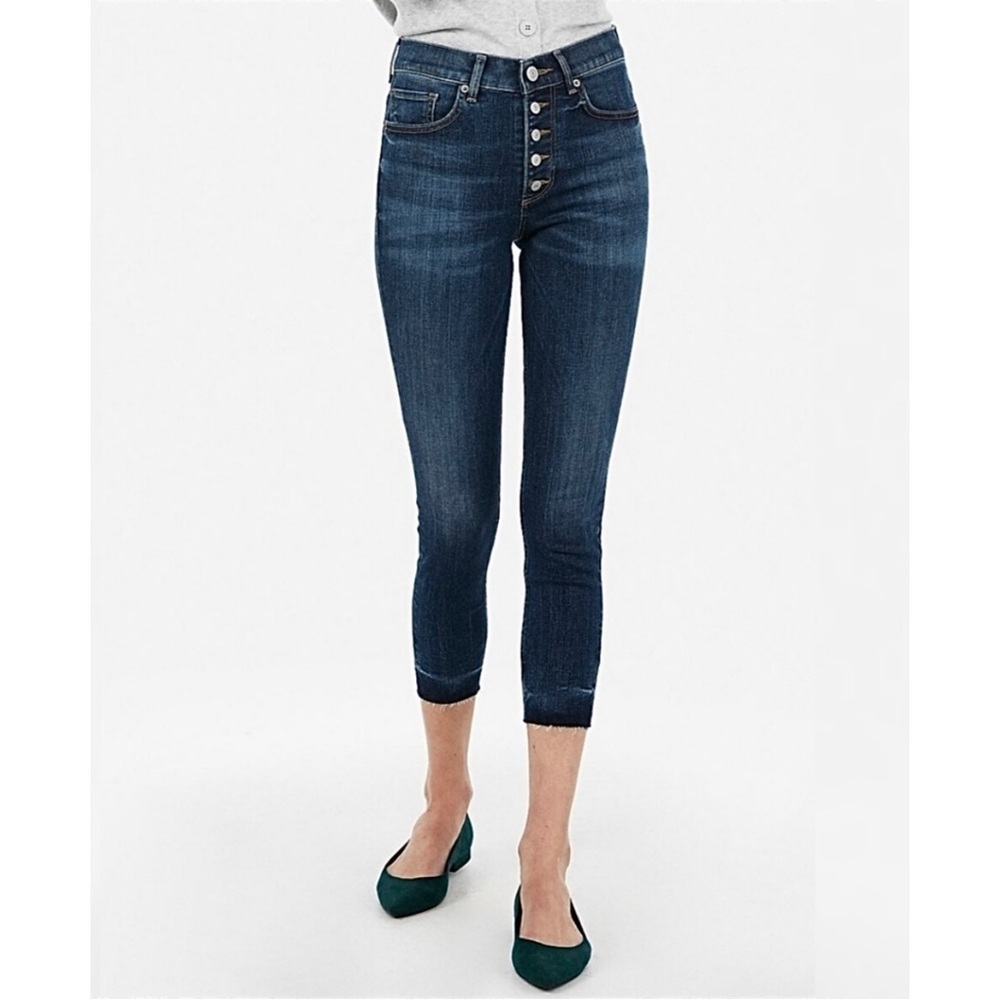 EXPRESS High Waisted Button Fly Cropped Jean Leggings